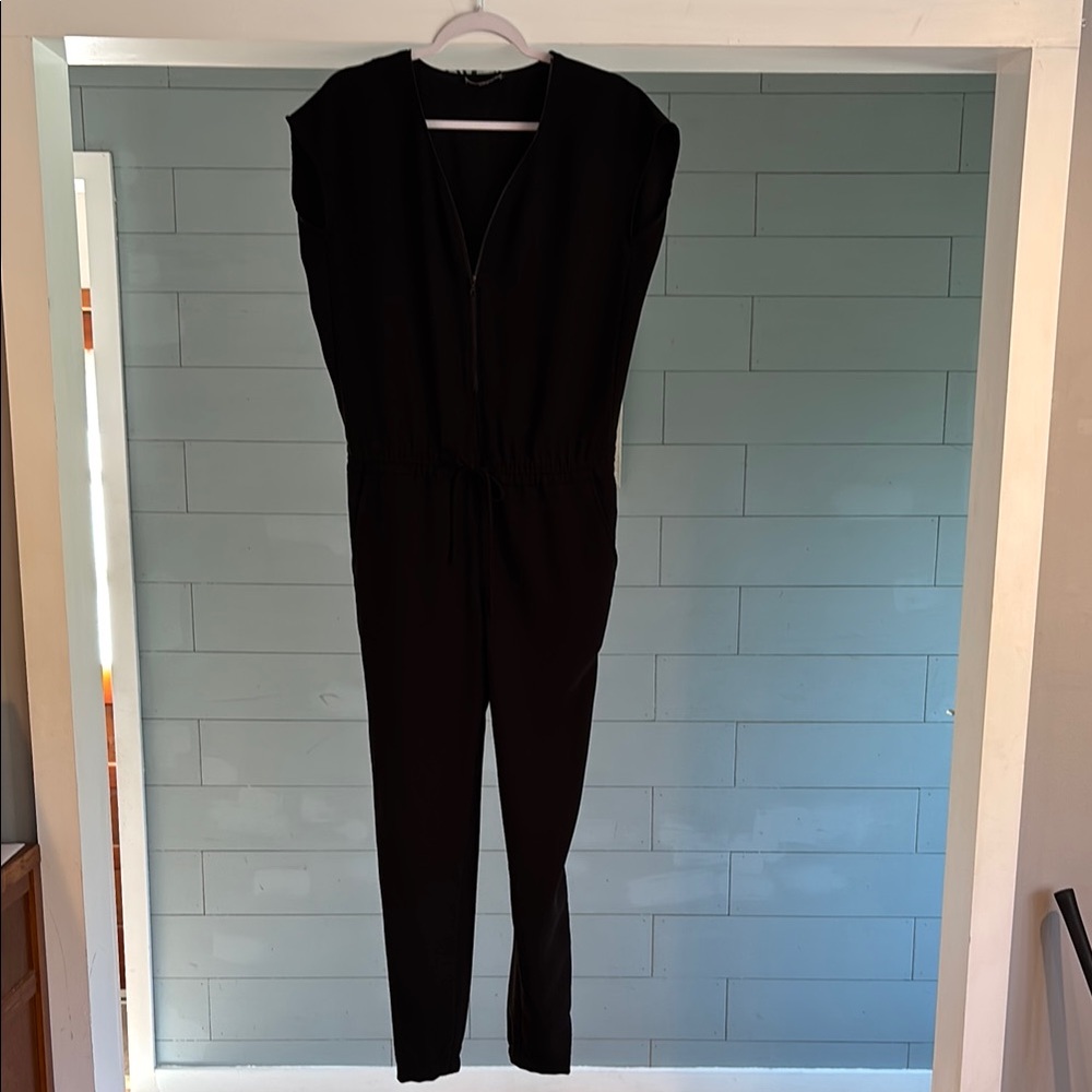 Vince Black Sleeveless Jumpsuit with Adjustable Zipper V- Neck
